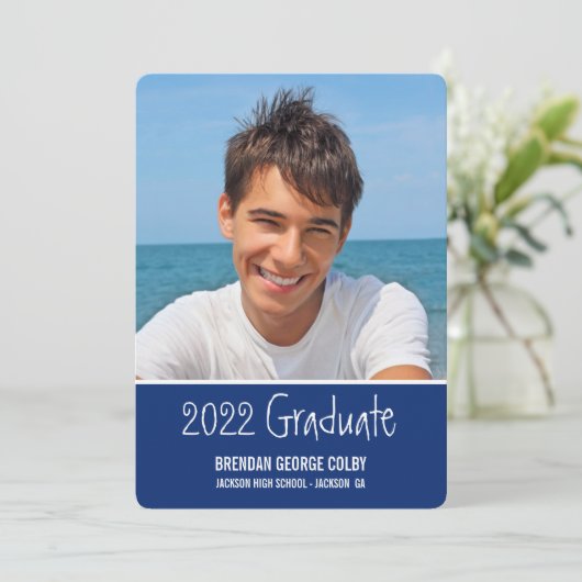 フォトグラード招待状シンプルプレーン王室のネイビーブルー 招待状 (スタンド正面)