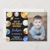 フォトグリッターロケット宇宙誕生日 招待状 (正面)