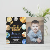 フォトグリッターロケット宇宙誕生日 招待状 (スタンド正面)