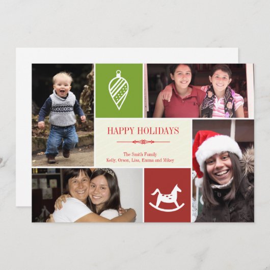 フォトグリッドのコラージュ4個お気に入りののもののクリスマスレッド シーズンカード (正面/裏面)