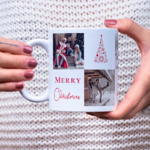 フォトグリッドコラージュ赤メリークリスマスファイブフォト コーヒーマグカップ