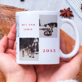 フォトグリッドコラージュ赤メリークリスマスファイブフォト コーヒーマグカップ