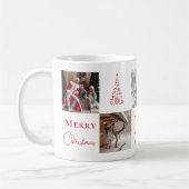 フォトグリッドコラージュ赤メリークリスマスファイブフォト コーヒーマグカップ (左)