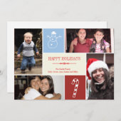 フォトグリッドコラージュ雪だるまキャンディーケイン4個 シーズンカード (正面/裏面)