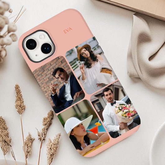 フォトグリッド4写真名またはイニシャルオレンジ Case-Mate iPhoneケース