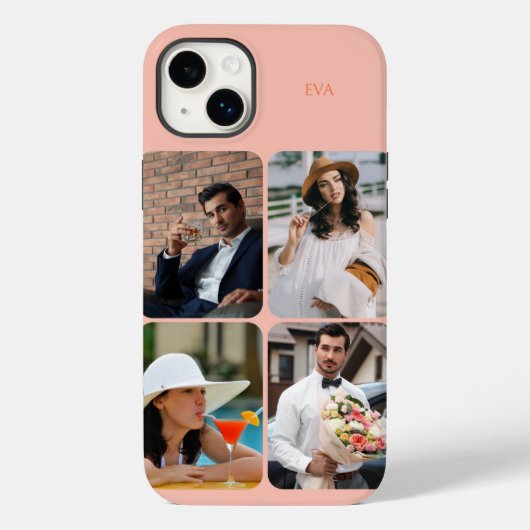 フォトグリッド4写真名またはイニシャルオレンジ Case-Mate iPhoneケース (裏面)
