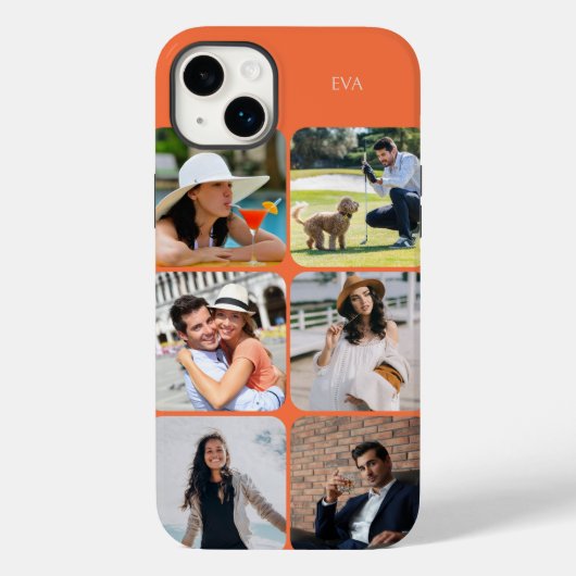 フォトグリッド6写真名またはイニシャルオレンジ Case-Mate iPhoneケース (裏面)