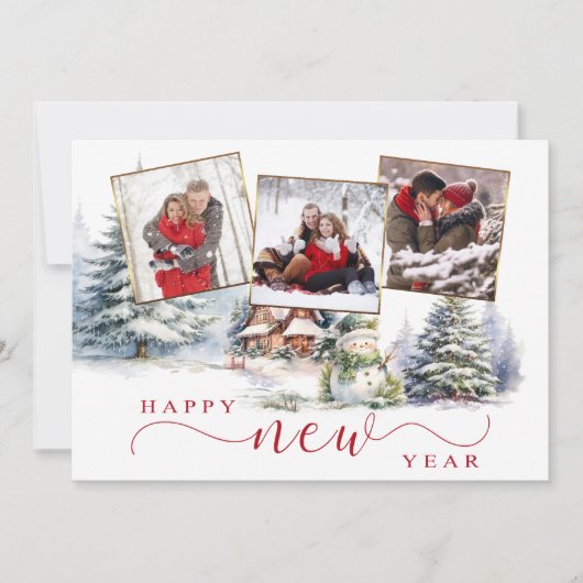 フォトグリーティングカード付き冬の休日の新年 案内状 (正面)