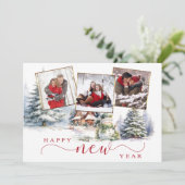 フォトグリーティングカード付き冬の休日の新年 案内状 (スタンド正面)
