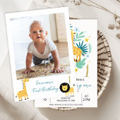 フォトグリーンすべてのパーティー動物を呼び出す1st誕生日 招待状