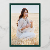 フォトグリーンとゴールドフォイルの卒業発表 箔招待状 (裏面)