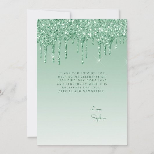 フォトグリーングリッタードリップ誕生日 サンキューカード (裏面)