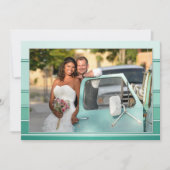 フォトグリーンストライプのの結婚サンキューカード セーブザデート (正面)