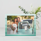 フォトグリーンストライプのの結婚サンキューカード セーブザデート (スタンド正面)