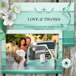 フォトグリーンストライプのの結婚サンキューカード セーブザデート