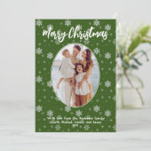 フォトグリーンスノーフレークモダンメリークリスマス シーズンカード (スタンド正面)