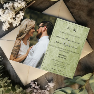 フォトグリーンダマスクモノグラム結婚式招待状 招待状