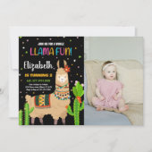 フォトグリーンブラウンラマおもしろいラマ誕生日 招待状 (正面)