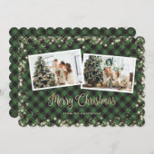 フォトグリーンプレイド金ゴールド雪メリークリスマス シーズンカード (正面/裏面)