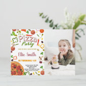 フォトグリーンベジタブルレッドピザ誕生日 招待状 (スタンド正面)