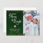 フォトグリーンメリーブライトスクリプト金ゴールドスターグリッター シーズンポストカード (正面/裏面)
