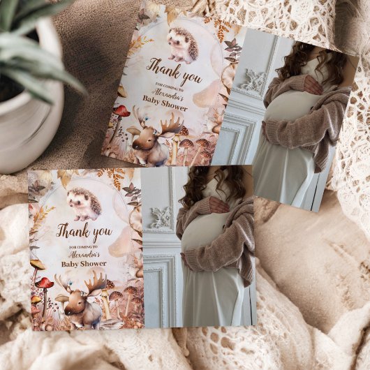 フォトグリーンリー森林動物ウッドランドベビーシャワー サンキューカード