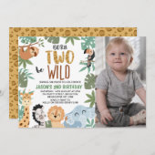 フォトグリーン生まれブラウンワイルド2歳の誕生日 招待状 (正面/裏面)