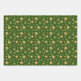 フォトグリーン金ゴールドスターパターンヴィンテージクリスマス ラッピングペーパーシート
