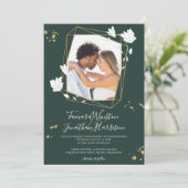 フォトグリーン金ゴールドラインアートフローラ幾何学的 招待状 (スタンド正面)