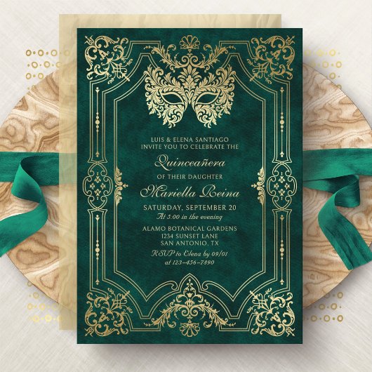 フォトグリーン金ゴールド仮装キンセアニェラ 招待状