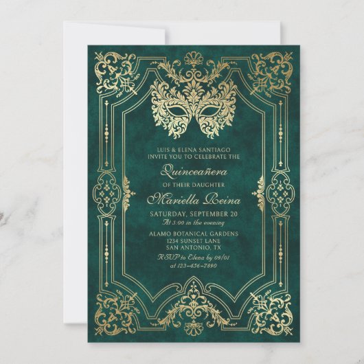フォトグリーン金ゴールド仮装キンセアニェラ 招待状 (正面)