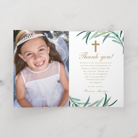 フォトグリーン ファーストコミュニオン 箔グリーティングカード (内側レイダウン)