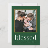 フォトグリーン ホリデーに祝福された偽のゴールドの葉 招待状 (正面)