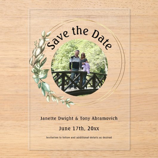 フォトグリ離れーンの日付を保存 アクリル招待状 (正面)