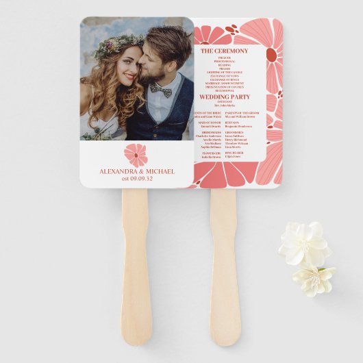 フォトグルーヴィモダンピンクデイジー結婚ズ ハンドファン (正面&裏面)