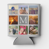 フォトグレーの背景モノグラムのを8つアップロード 缶クーラー (正面)