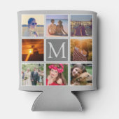 フォトグレーの背景モノグラムのを8つアップロード 缶クーラー (裏面)