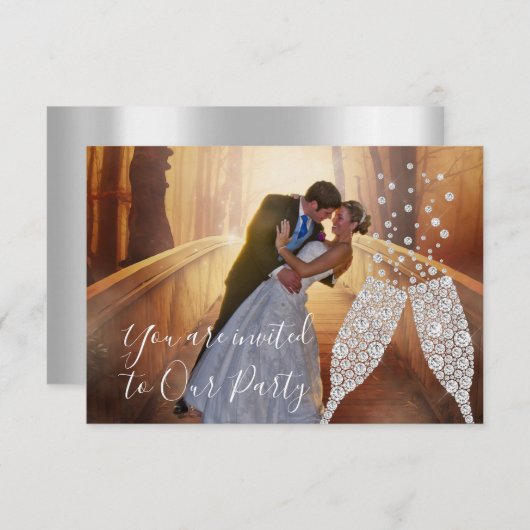 フォトグレーガラスバブル写真結婚のイベント 招待状 (正面/裏面)