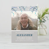 フォトグレー彼のための紙吹雪74歳の誕生日 招待状 (スタンド正面)