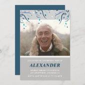 フォトグレー彼のための紙吹雪74歳の誕生日 招待状 (正面/裏面)