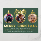 フォトグ数々のリーン金ゴールドメリークリスマスハッピー 箔シーズンカード (正面)
