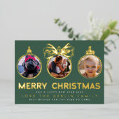 フォトグ数々のリーン金ゴールドメリークリスマスハッピー 箔シーズンカード (立ち正面)