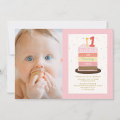 フォトケーキキャンドルカラフルスパークル1歳の誕生日 招待状 (正面)