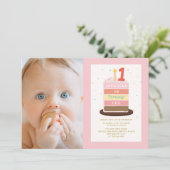 フォトケーキキャンドルカラフルスパークル1歳の誕生日 招待状 (スタンド正面)