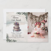 フォトケーキスマッシュ最初の誕生日パーティーの招待状 招待状 (正面)