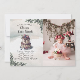 フォトケーキスマッシュ最初の誕生日パーティーの招待状 招待状
