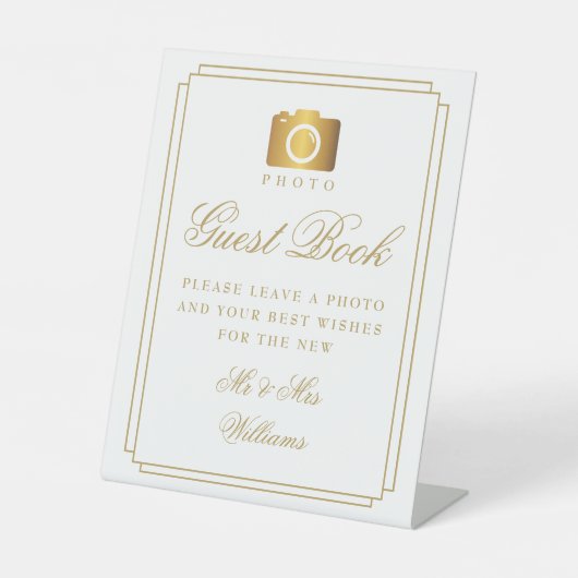 フォトゲストブックエレガント金ゴールドアールデコ 台座サイン (正面)
