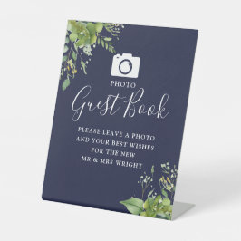 フォトゲストブックグリーナリーネイビーブルー結婚ズ 台座サイン