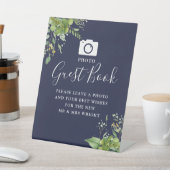 フォトゲストブックグリーナリーネイビーブルー結婚ズ 台座サイン (インサイチュ)