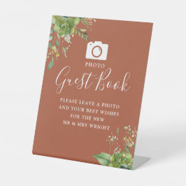 フォトゲストブックグリーンリーテラコッタ結婚ズ 台座サイン